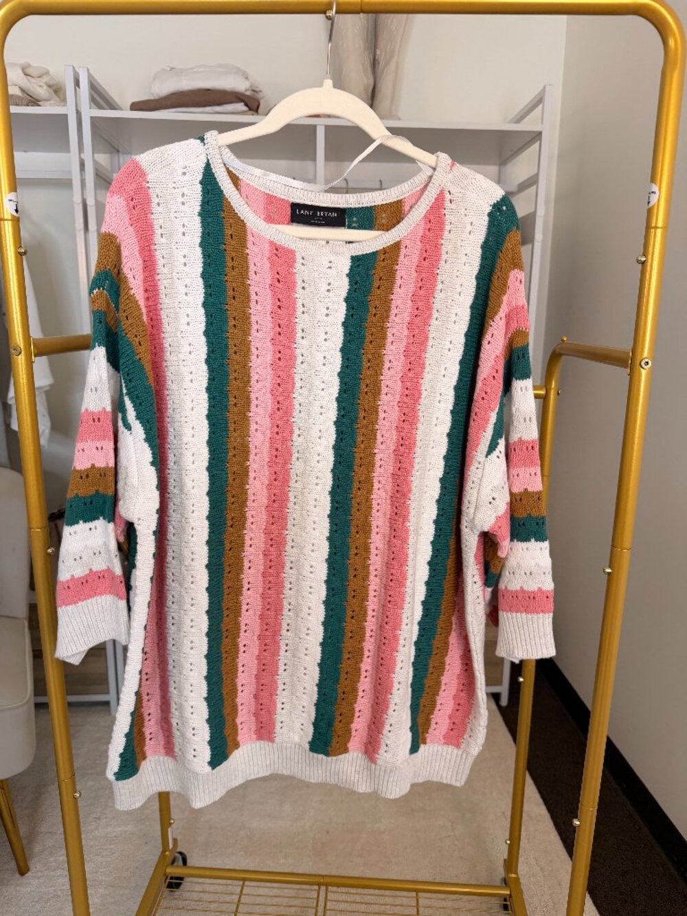 Lane Bryant Lightweight Crochet 3/4 Sleeve Crew Neck